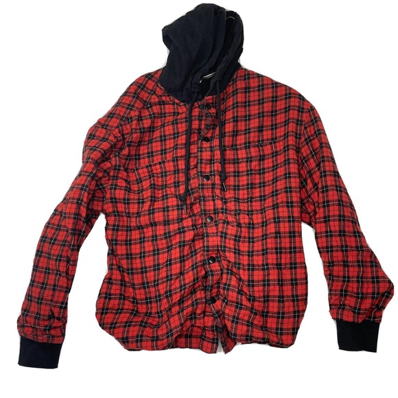Urban Outfitters Heavy Hoodie Womens Medium Red Plaid Button Up‎ Sweatshirt - Picture 1 of 12